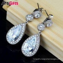 New Arrival Trendy Style White Gold Plated Water Drop shape Cubic Zirconia Diamond Earrings For Party